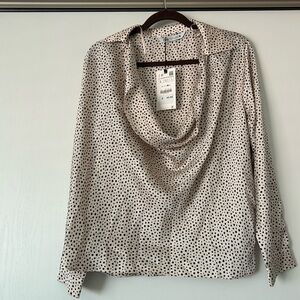 ZARA Scoop Neck Polkadot Collared Blouse (L)